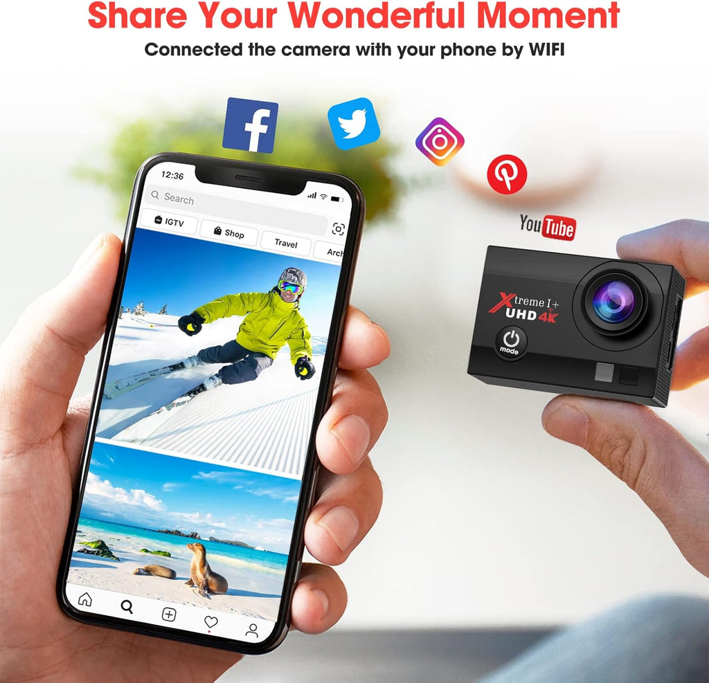 4K 20MP Action Camera with 2 Batteries and Mounting Accessories Kit C220