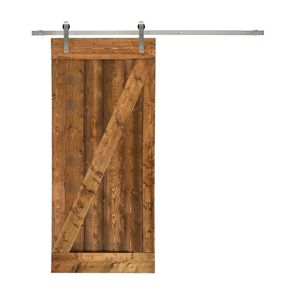 Weather Gray Stained Wood Interior Sliding Barn Door with Hardware Kit U9302