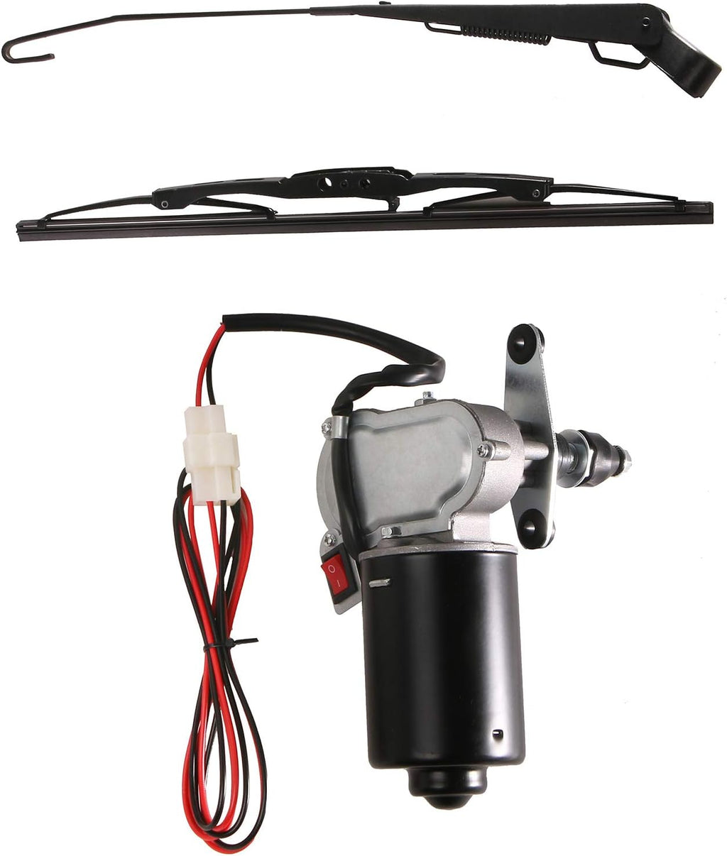 12V Universal Electric Windshield Wiper Motor Kit for UTV ATV Windshields, 110° Sweep, 17.7" Arm, 15.7" Blade Pack of 2 Q459