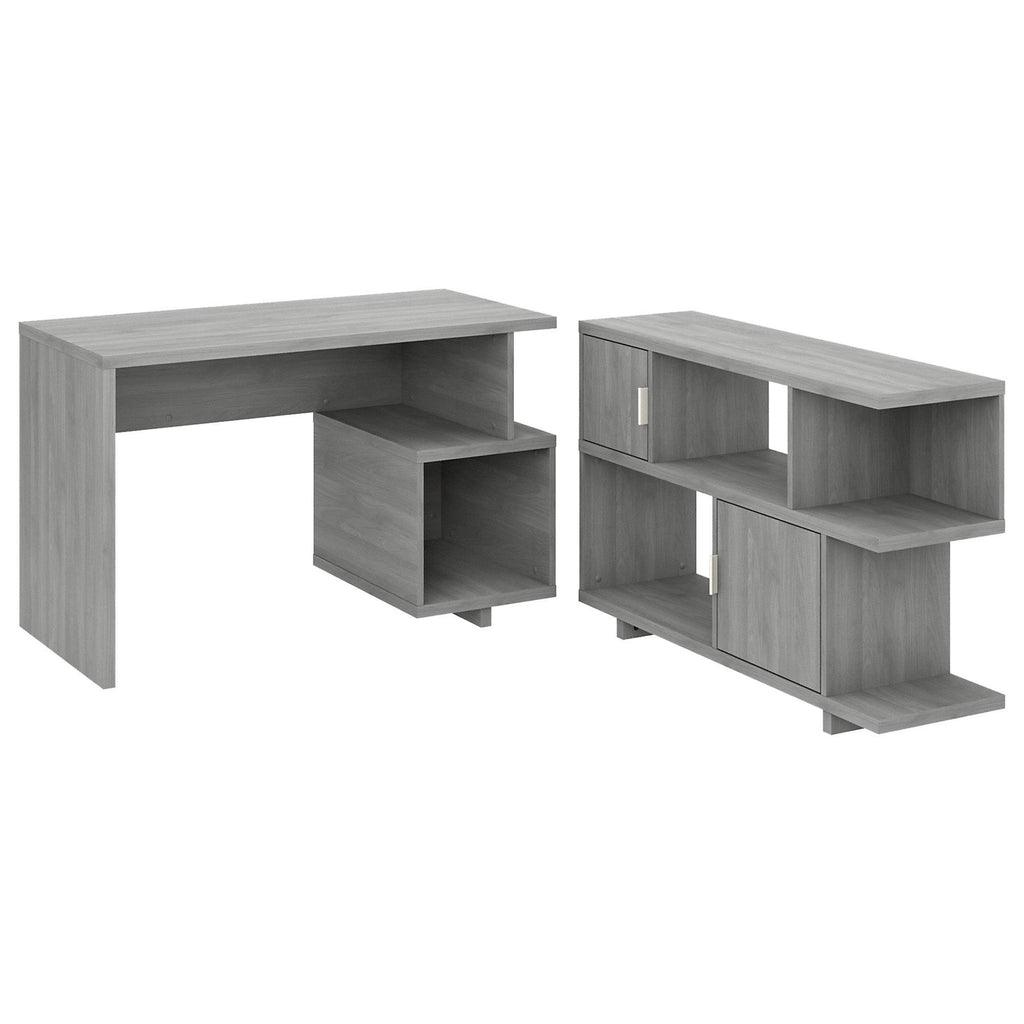 Modern Gray Writing Desk with Low Bookcase M1983