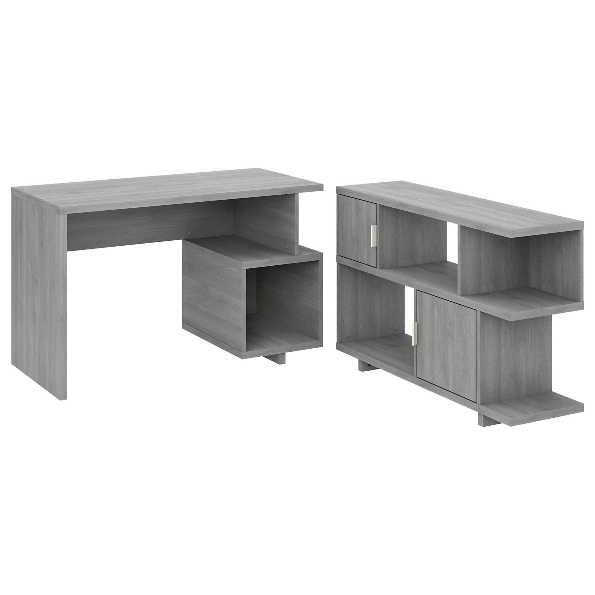 Modern Gray Writing Desk with Low Bookcase M1983