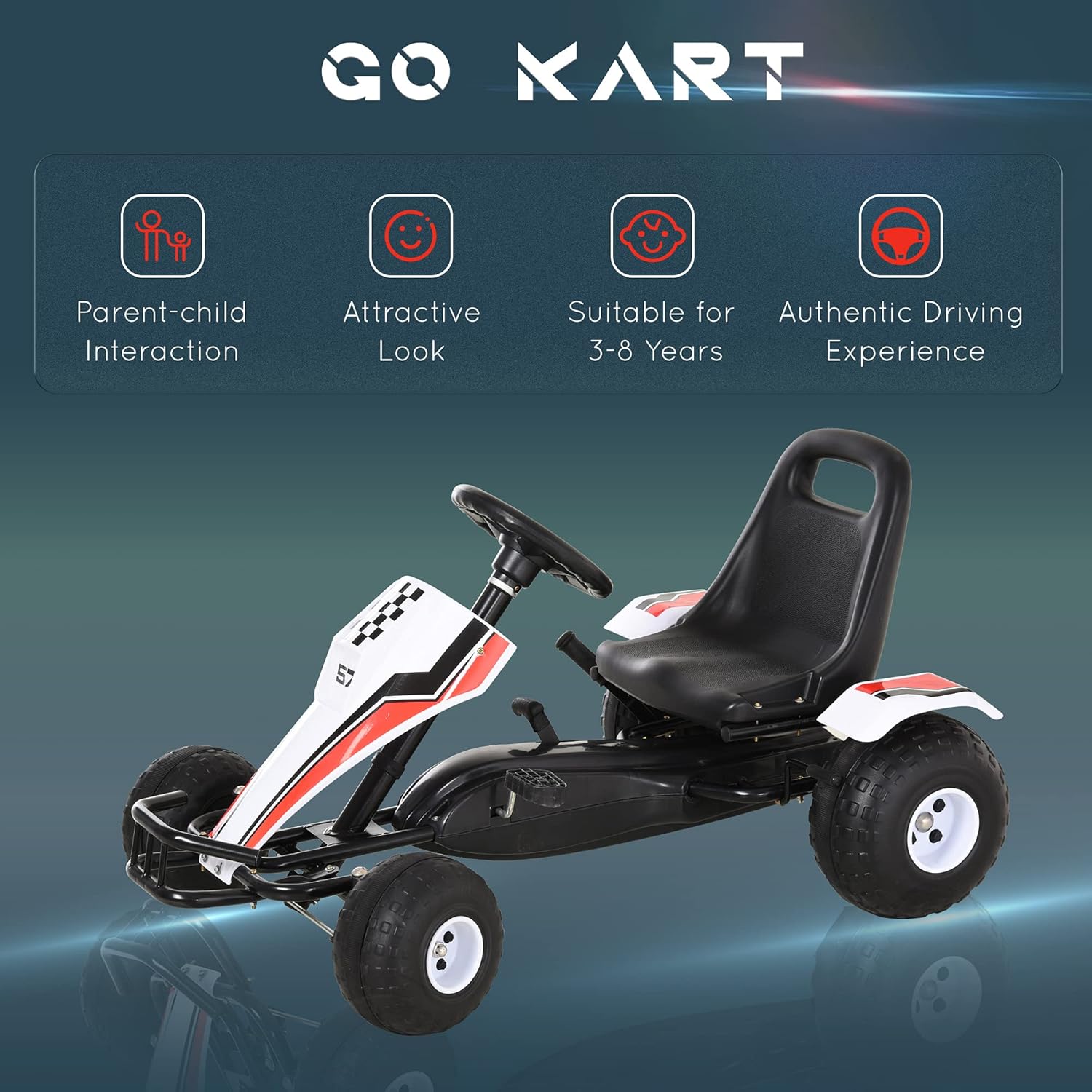Black Pedal Go Kart with Adjustable Seat E375