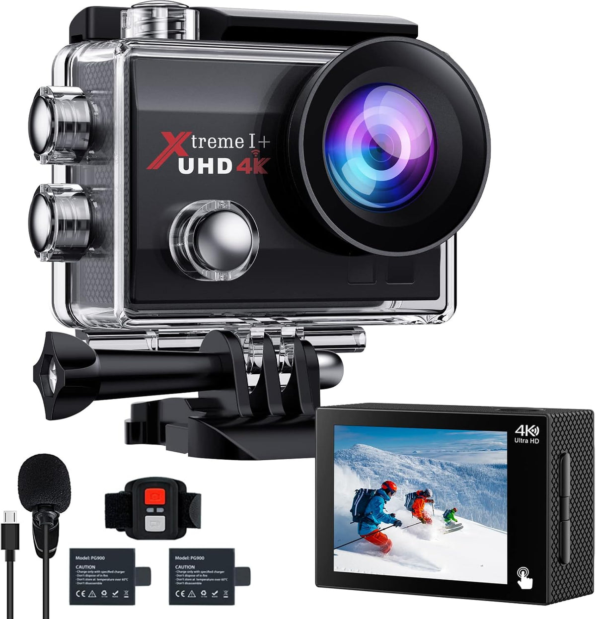 4K 20MP Action Camera with 2 Batteries and Mounting Accessories Kit C220