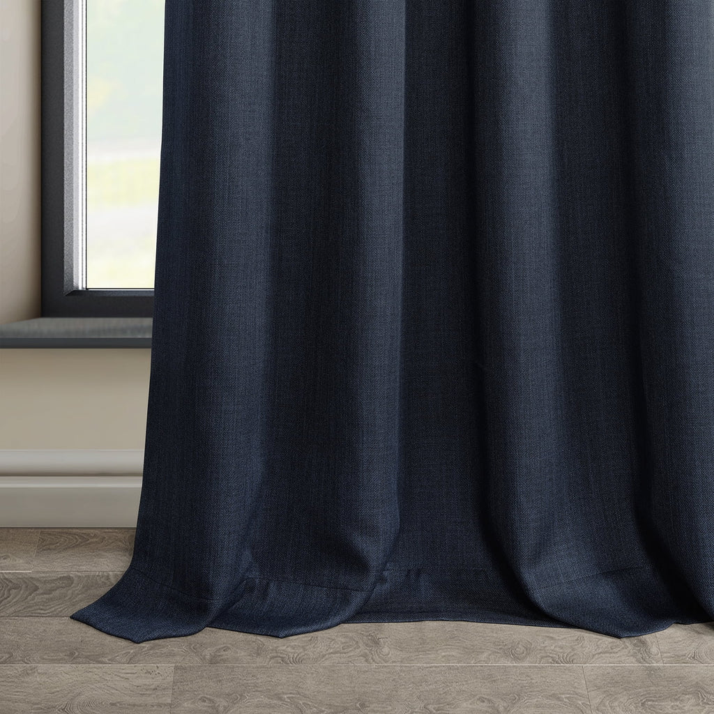 Nightfall Navy Faux Linen Grommet Room Darkening Curtain (1 Panel), 50W X 96L V31236