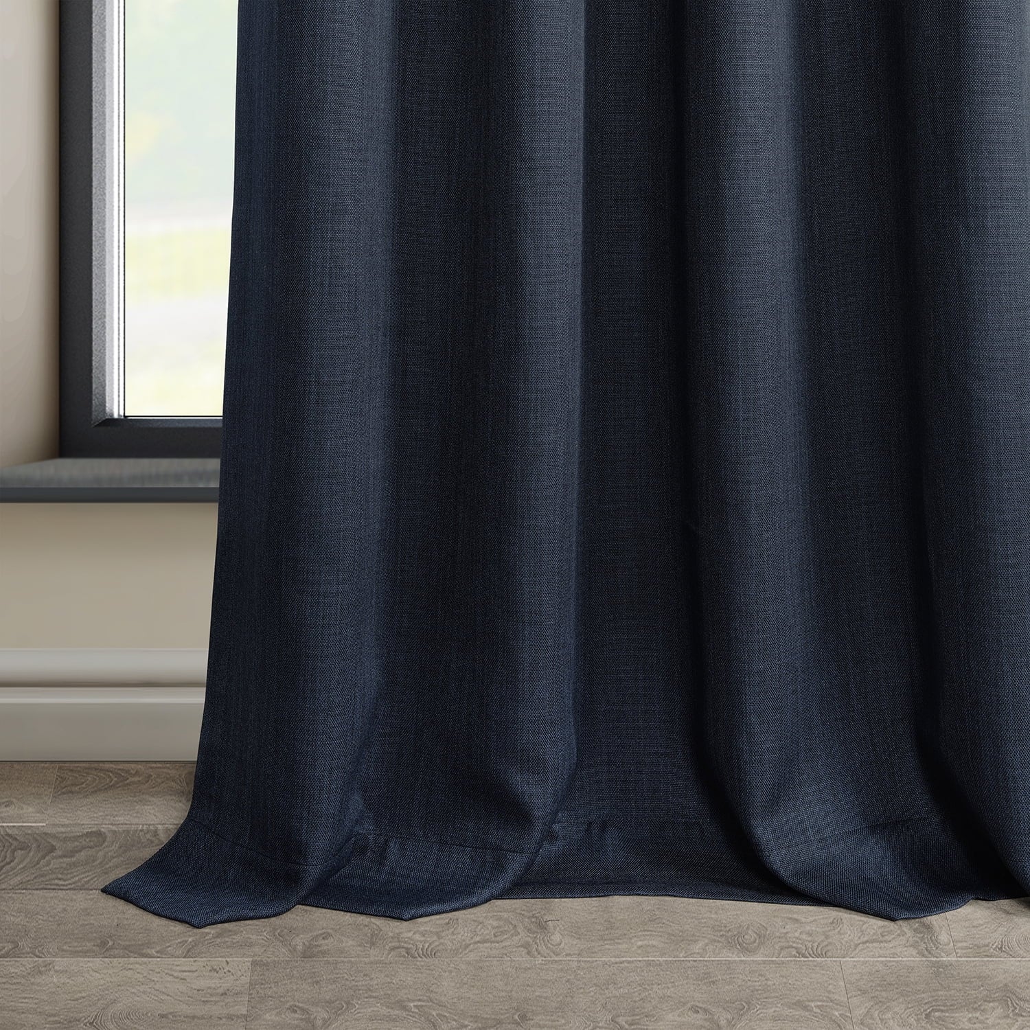 Nightfall Navy Faux Linen Grommet Room Darkening Curtain (1 Panel), 50W X 96L V31236