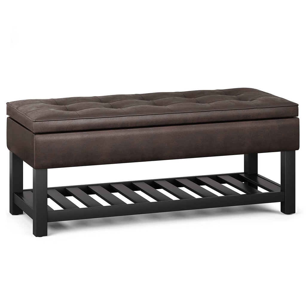 Distressed Brown Faux Leather Storage Ottoman Bench H9893