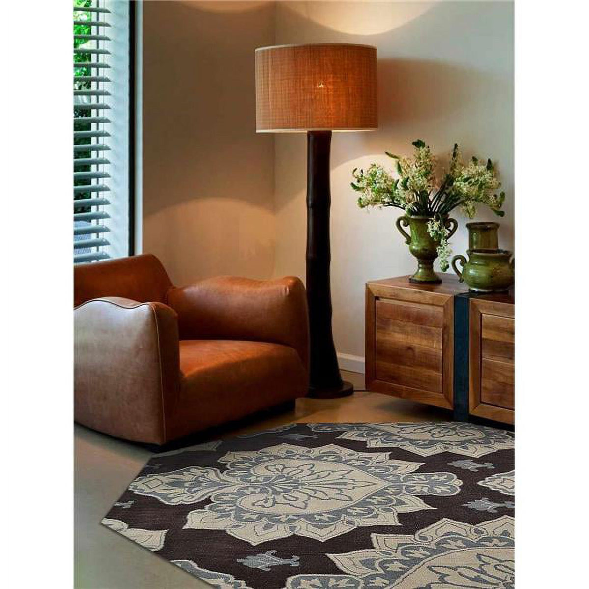 Cream & Brown Hand Tufted Wool Octagon Area Rug M4060
