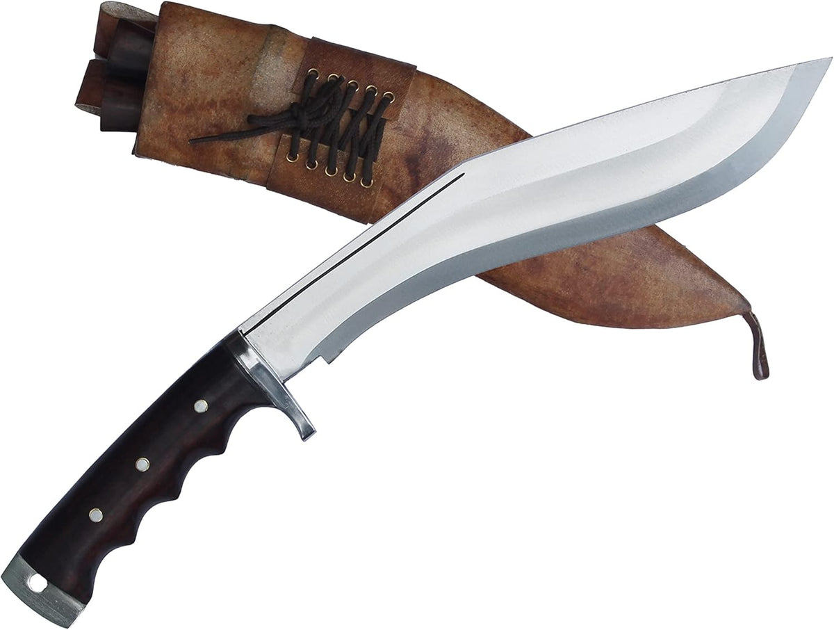 11” Blade Carbon Steel Kukri with Rosewood Handle and Leather Scabbard E279