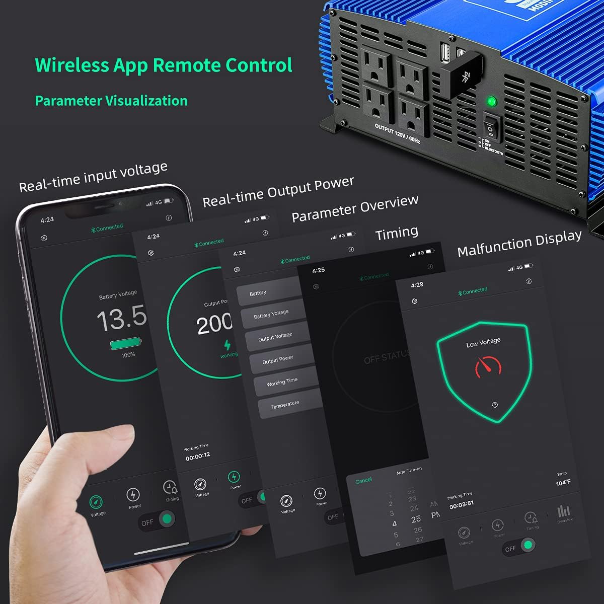 3000W Power Inverter DC12V to 110V AC Car Inverter with 4AC Outlets 2USB Port W45832