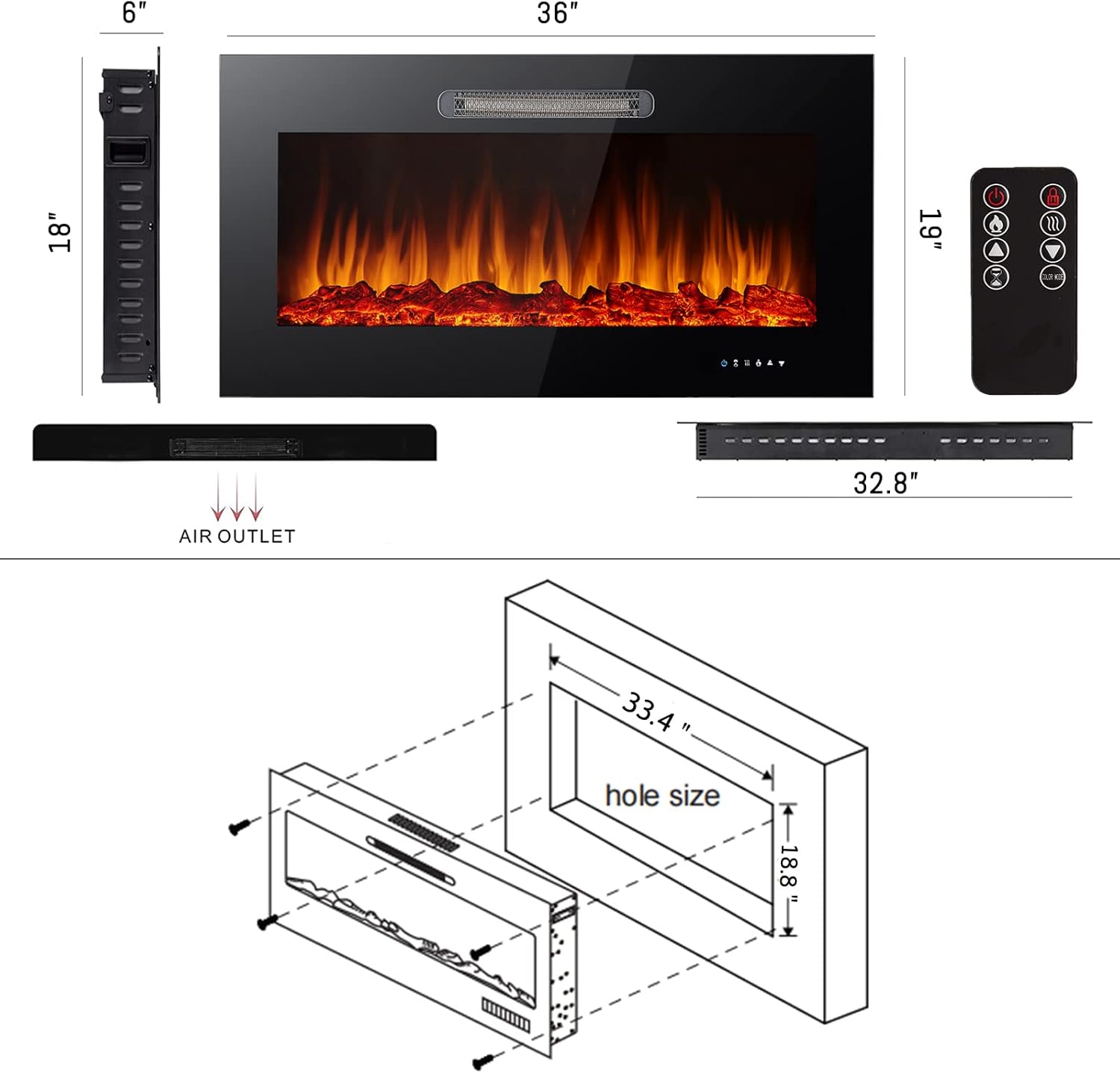Black Electric Fireplace I3030