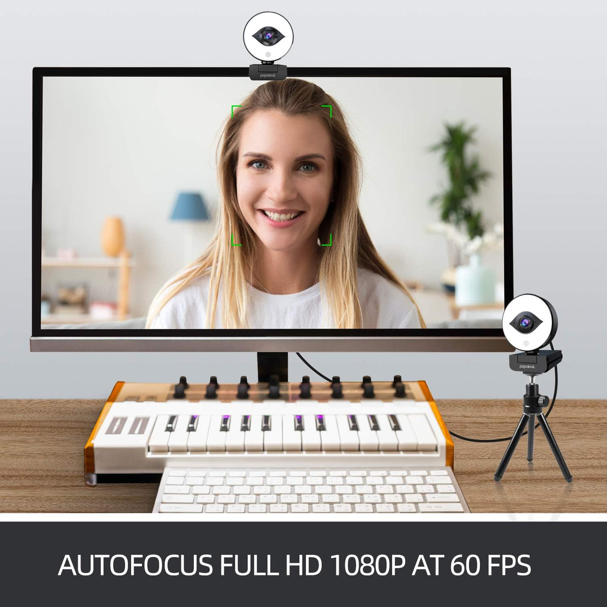 1080P Webcam with Ring Light and Tripod, Stereo Microphone K36729
