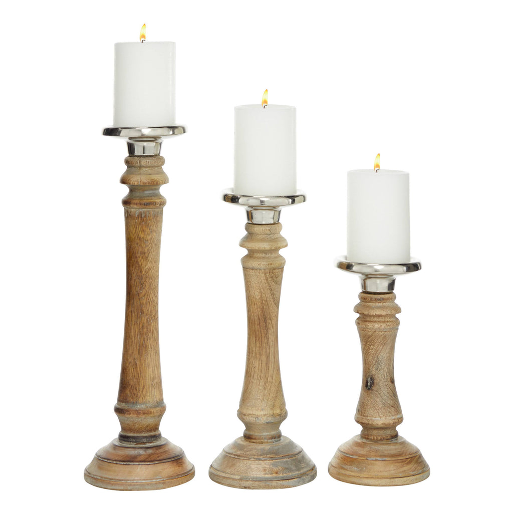 Brown Mango Wood Candle Holder Set of 3 E4705