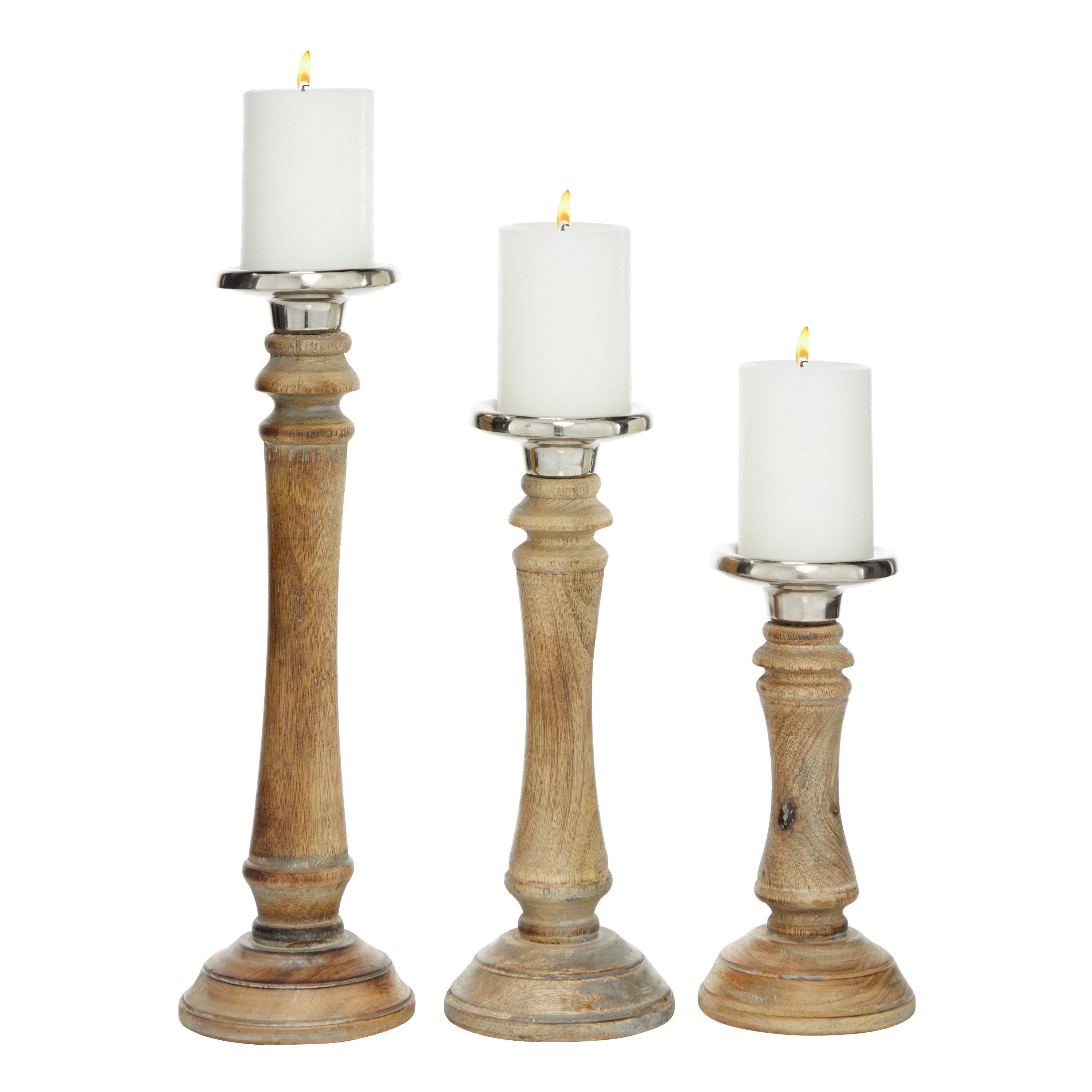 Brown Mango Wood Candle Holder Set of 3 E4705